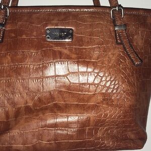 Nine West Brown Croc-Embossed Tote Bag